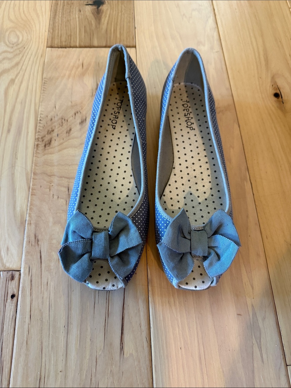 Topshop Blue Polka Dot Bow Flats